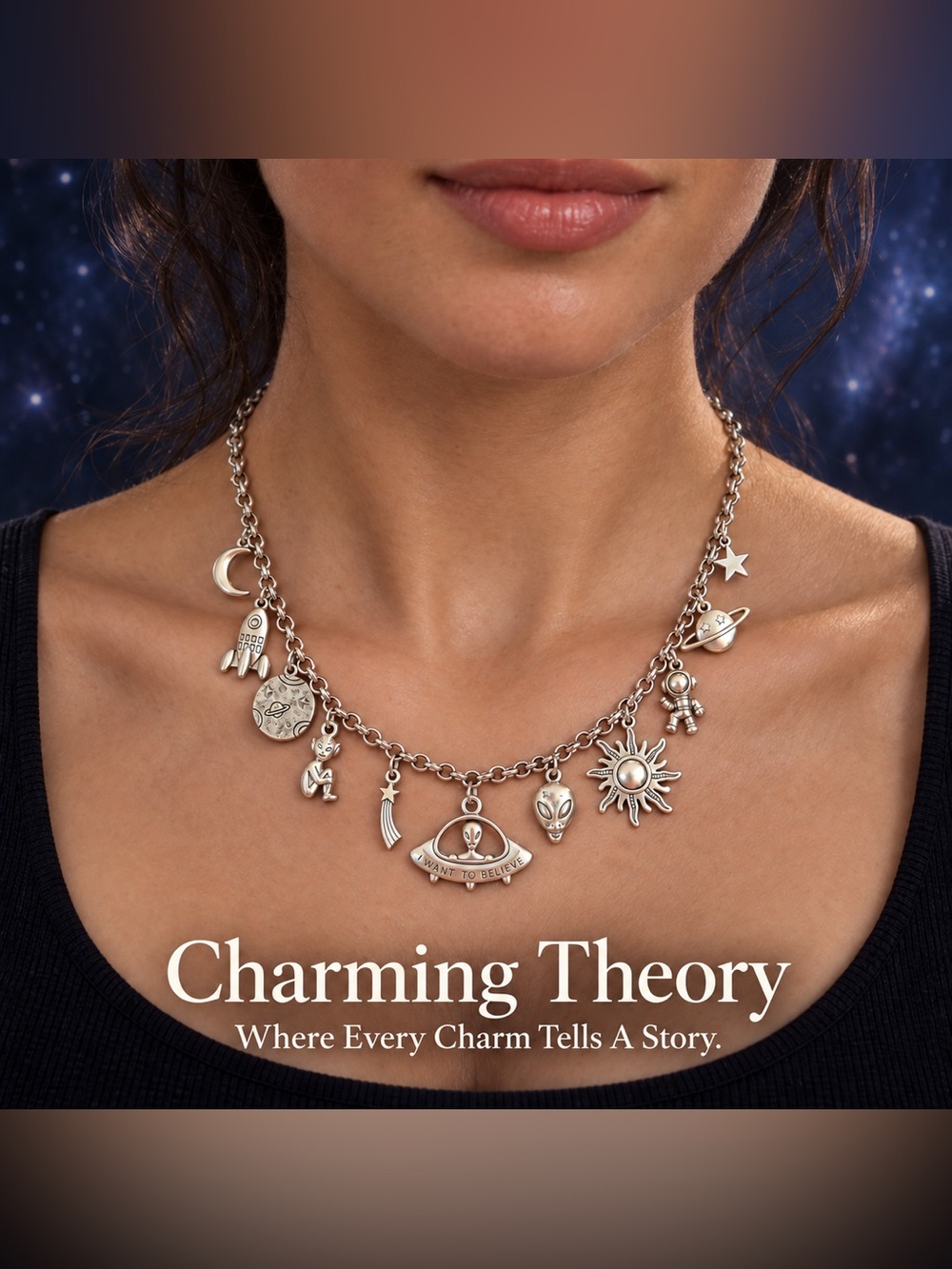UFO Alien Space Charm Necklace Stainless Steel 18 Inch